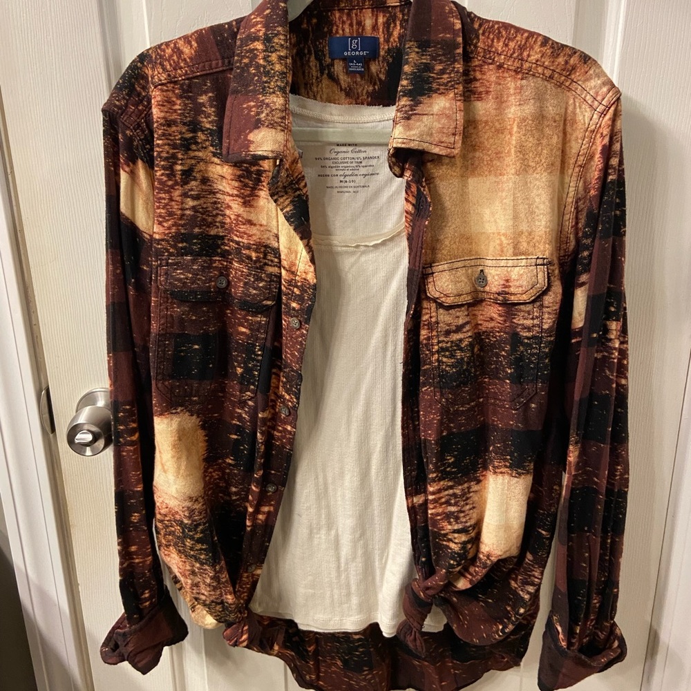 Bleached Burgundy & Black Plaid Shirt